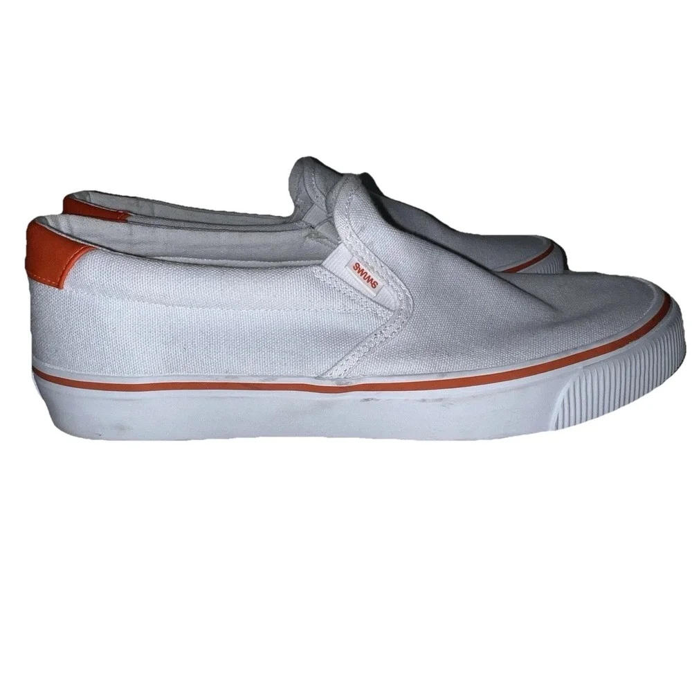 (b1/18N)SWIMS Weekender White Canvas Round Toe Low Top Slip On Men's Size 12